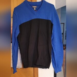 Kenneth Cole Royal Blue and Black V-Neck Sweater